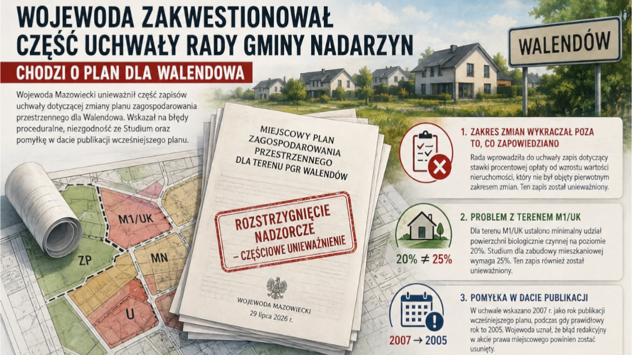Wojewoda zakwestionował część uchwały Rady Gminy Nadarzyn. Chodzi o plan dla Walendowa