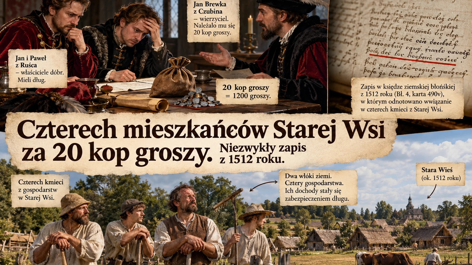 Czterech mieszkańców Starej Wsi za 20 kop groszy. Niezwykły zapis z 1512 roku